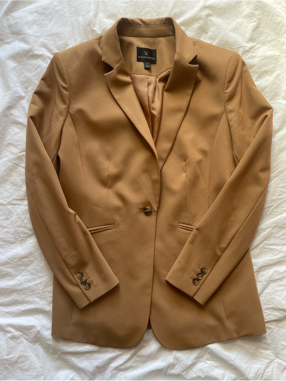 Worthington Tan Single-Button Tailored Blazer